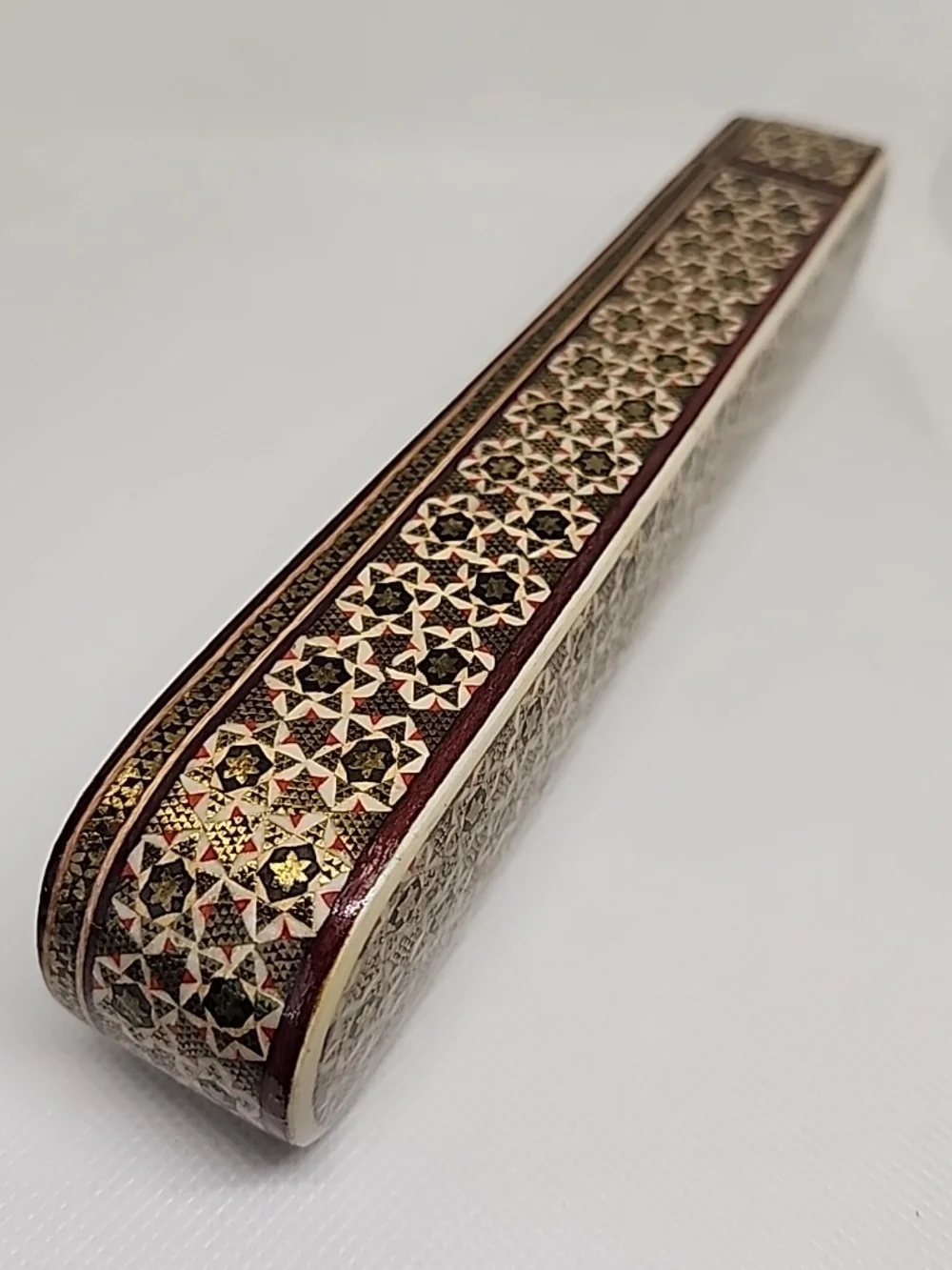 Handcrafted Vintage Floral Inlay Wood Pencil Box - Brown